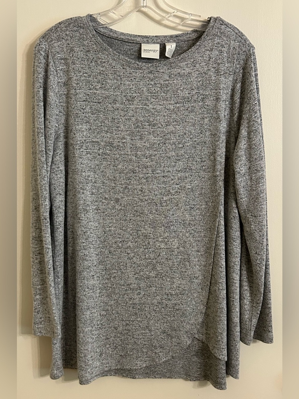 Zenergy by Chico’s Cross-Front Tulip Hem Heather Grey Top